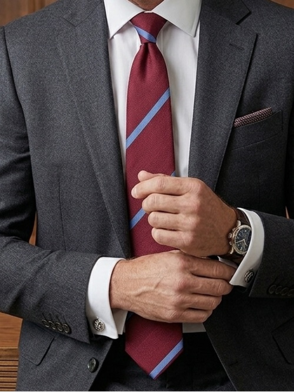 Classic 100% Cotton Maroon & Blue Striped Tie
